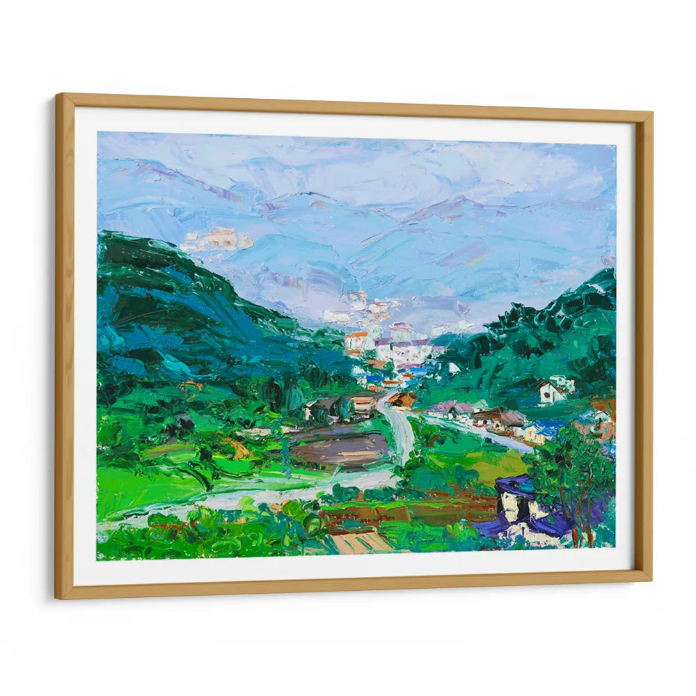 Vibrant Mountain Village Landscape Painting - XS / Matte Paper / Rolled Art - Nook At You
