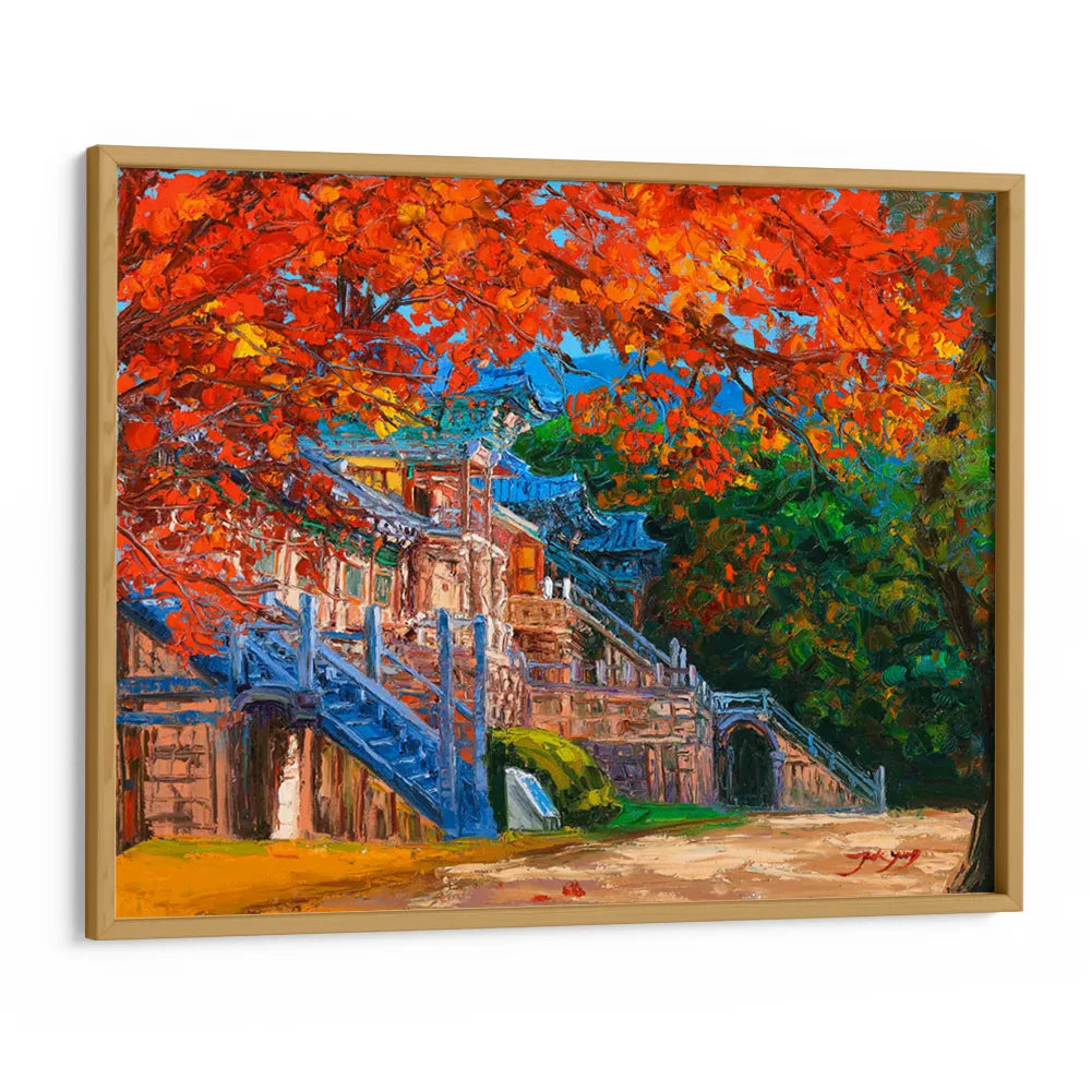 Vibrant Autumn Temple Landscape Canvas Wall Art - XS / Matte Paper / Rolled Art - Nook At You
