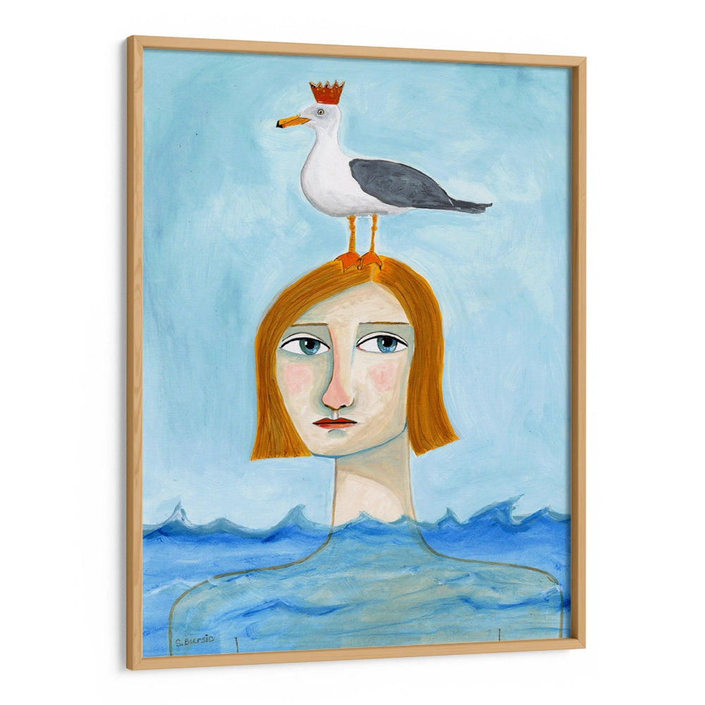 Lady in Ocean Women Illustration Wall Art Print - XS / Matte Paper / Rolled Art - Nook At You