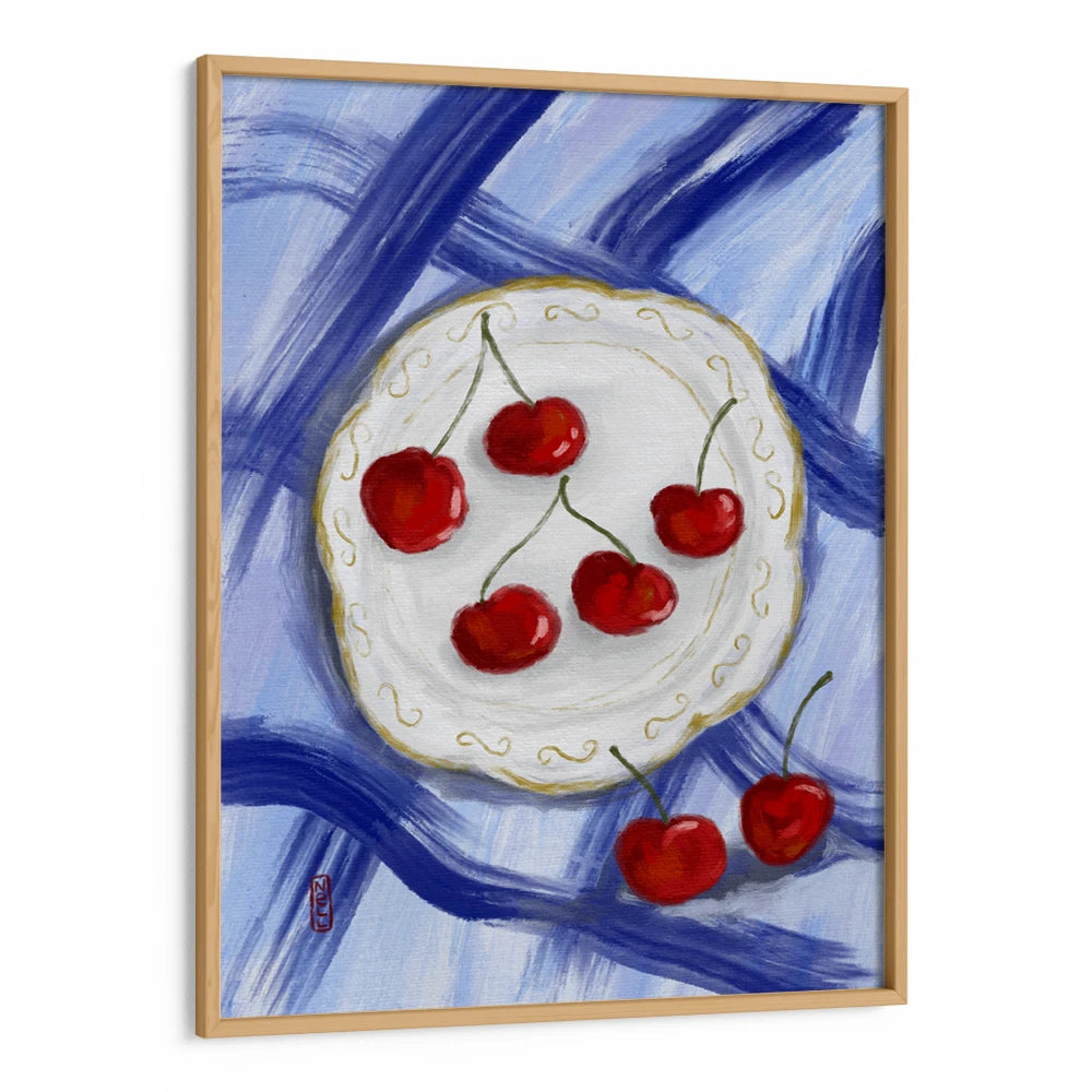 Red Cherries Blue Table Gourmet Wall Art Poster - XS / Matte Paper / Rolled Art - Nook At You