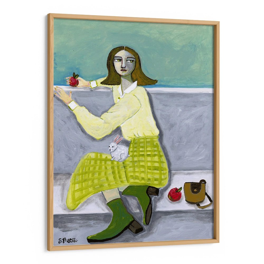 Lady and the Rabbit with apple Women Illustration Painting - XS / Matte Paper / Rolled Art - Nook At You