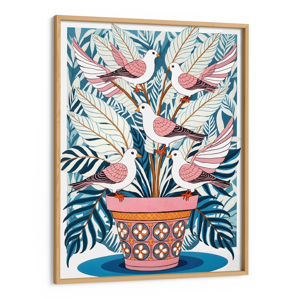 Five Doves in Bloom Botanical Wall Art - XS / Matte Paper / Rolled Art - Nook At You