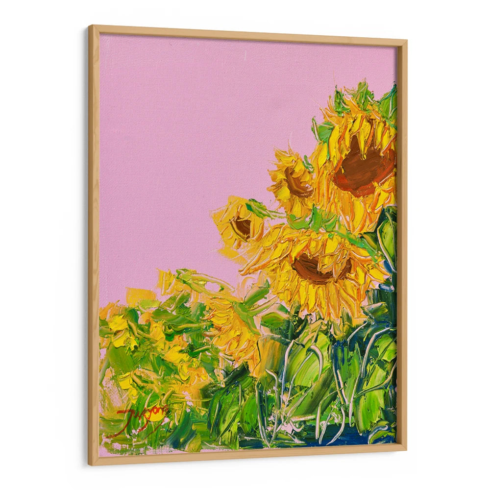 Vibrant Sunflowers Pink Sky Botanical Painting - XS / Matte Paper / Rolled Art - Nook At You