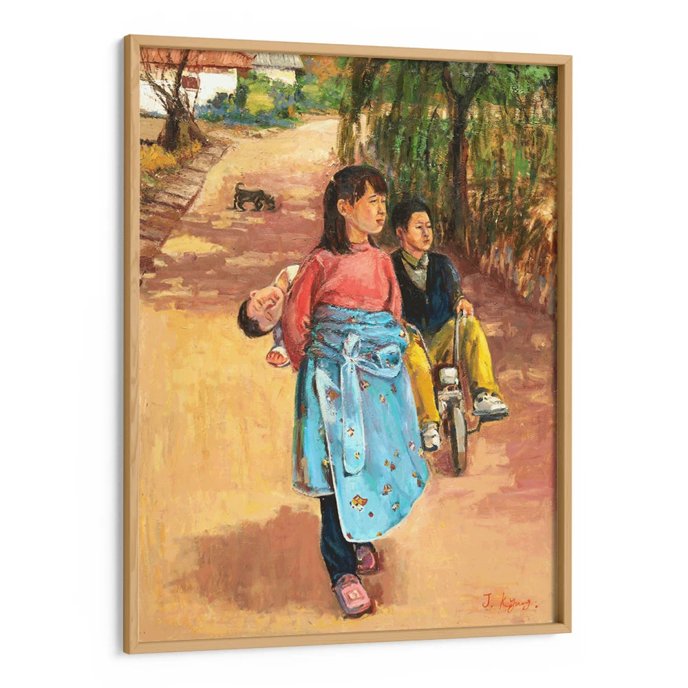 Children on a Village Path Canvas Painting for Living Room - XS / Matte Paper / Rolled Art - Nook At You