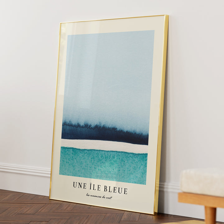 Une Ile Bleue No.1 Abstract Art-Gold Metal Frame-Nook At You