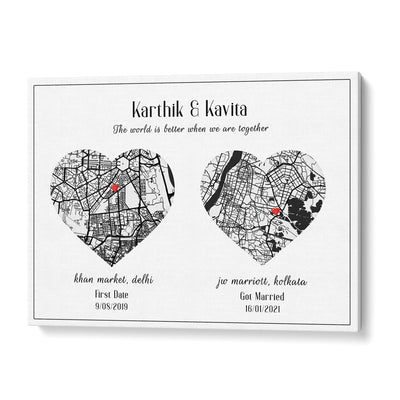 Dual Heart City Map - White Nook At You Matte Paper Rolled Art