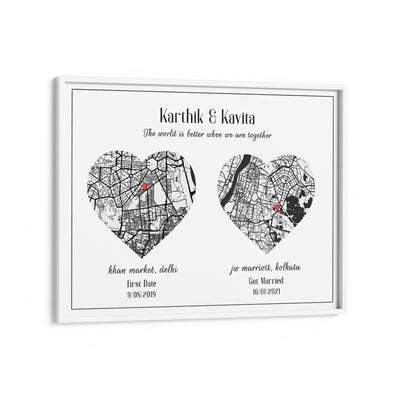 Dual Heart City Map - White Nook At You Matte Paper White Frame