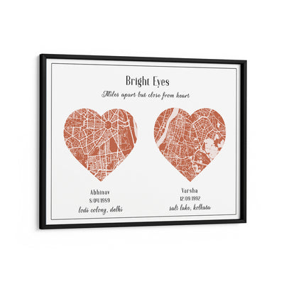 Dual Heart City Map - Burnt Orange Nook At You Matte Paper Black Frame