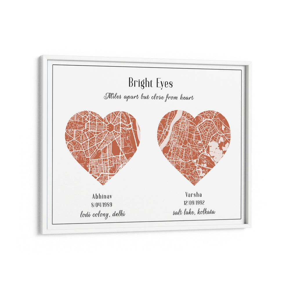 Dual Heart City Map - Burnt Orange Nook At You Matte Paper White Frame