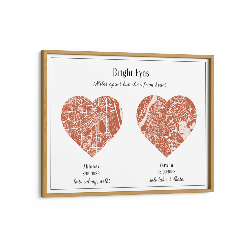 Dual Heart City Map - Burnt Orange Nook At You Matte Paper Wooden Frame
