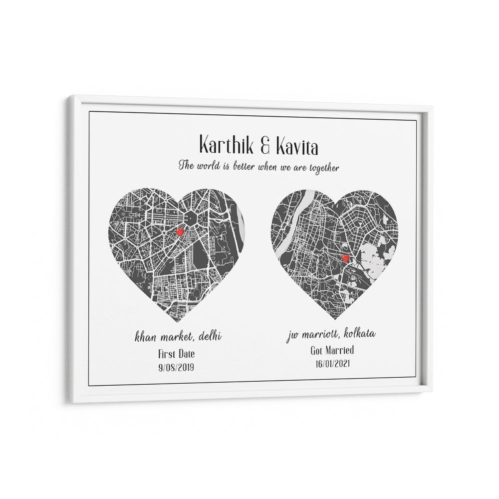 Dual Heart City Map - Slate Grey Nook At You Matte Paper White Frame