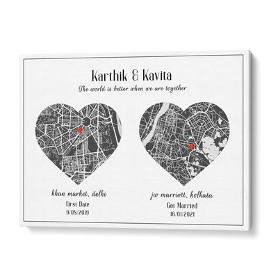 Dual Heart City Map - Slate Grey Nook At You Matte Paper Rolled Art
