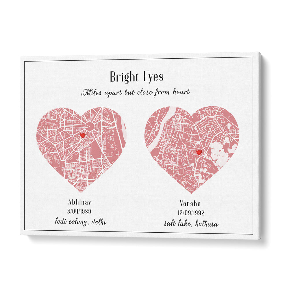 Dual Heart City Map - Baby Pink Nook At You Matte Paper Rolled Art