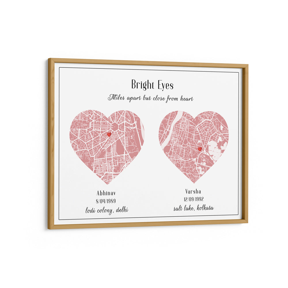 Dual Heart City Map - Baby Pink Nook At You Matte Paper Wooden Frame