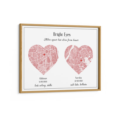 Dual Heart City Map - Baby Pink Nook At You Matte Paper Wooden Frame