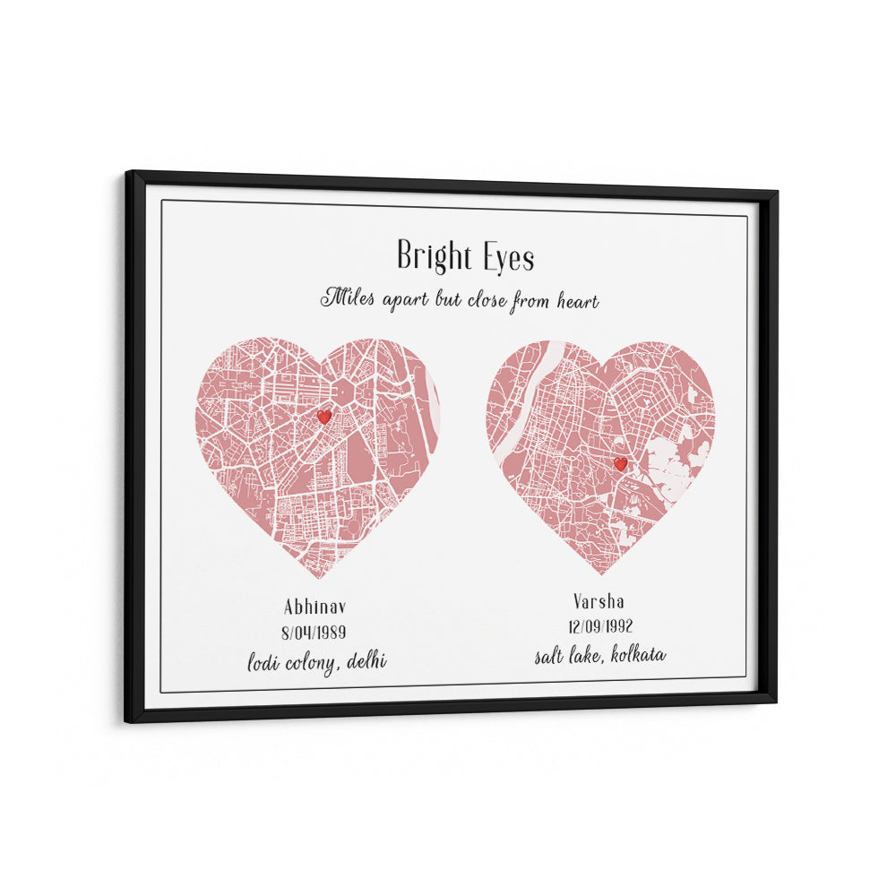 Dual Heart City Map - Baby Pink Nook At You Matte Paper Black Frame