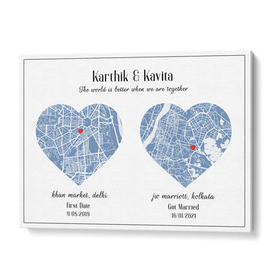 Dual Heart City Map - Powder Blue Nook At You Matte Paper Rolled Art