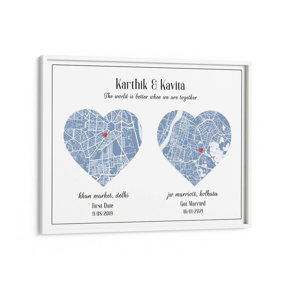 Dual Heart City Map - Powder Blue Nook At You Matte Paper White Frame