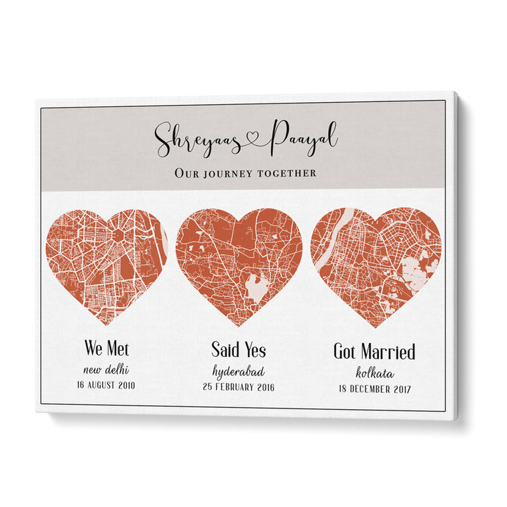 Triple Heart City Map - Burnt Orange Nook At You Matte Paper Rolled Art