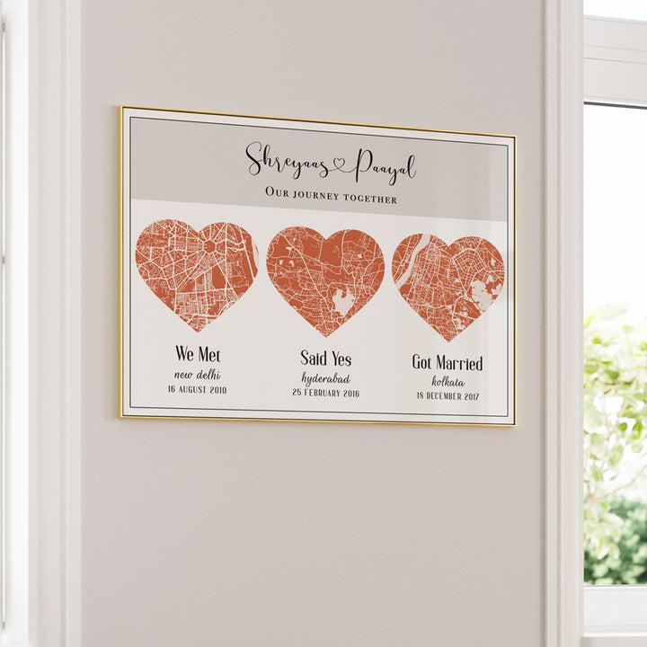 Triple Heart City Map - Burnt Orange Nook At You  