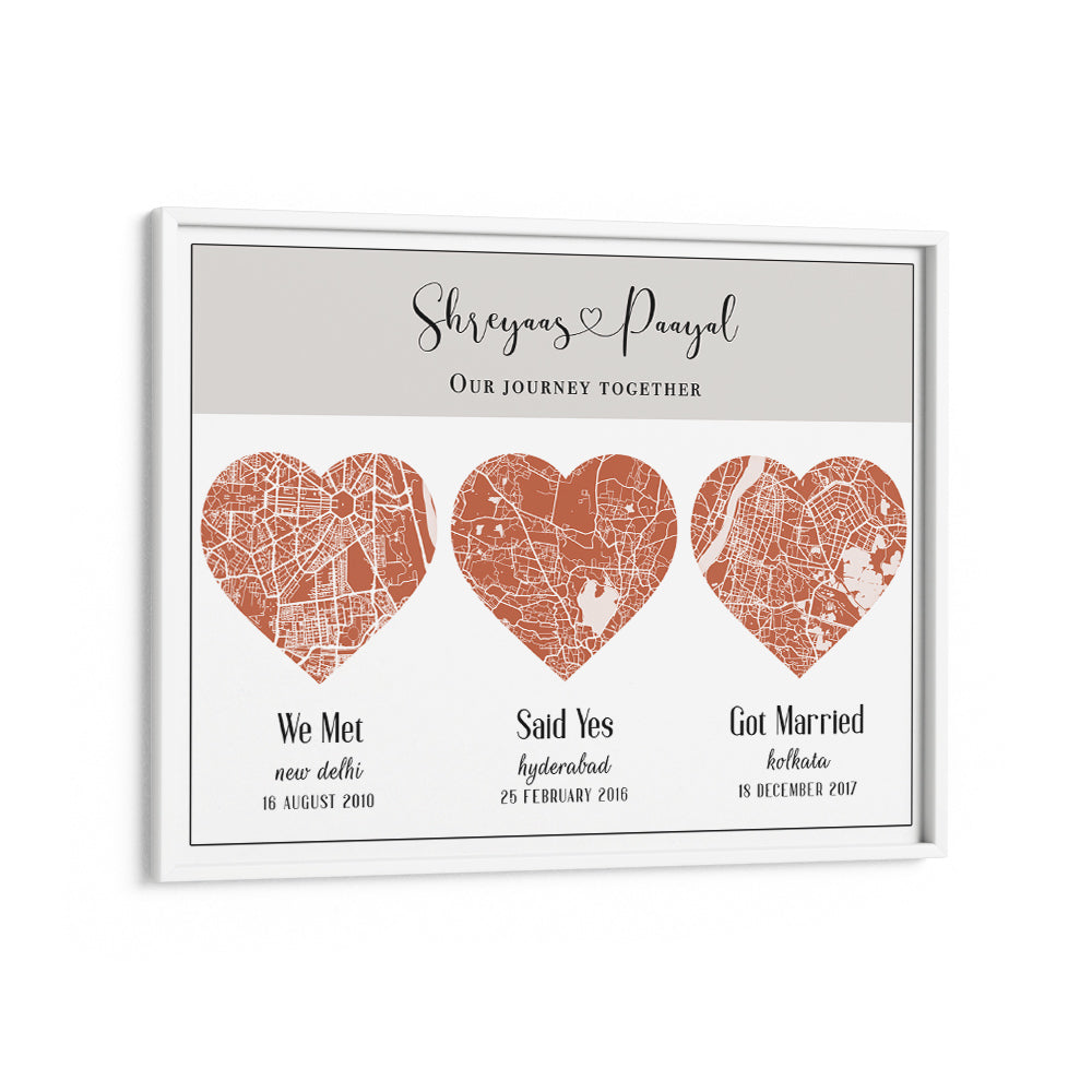 Triple Heart City Map - Burnt Orange Nook At You Matte Paper White Frame