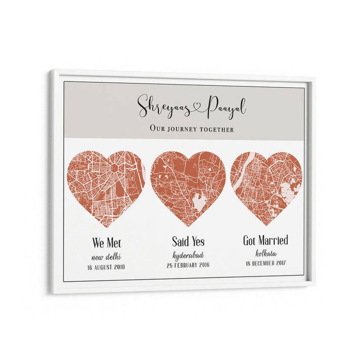 Triple Heart City Map - Burnt Orange Nook At You Matte Paper White Frame