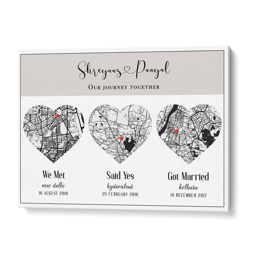 Triple Heart City Map - White Nook At You Matte Paper Rolled Art