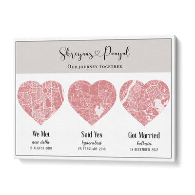 Triple Heart City Map - Baby Pink Nook At You Matte Paper Rolled Art