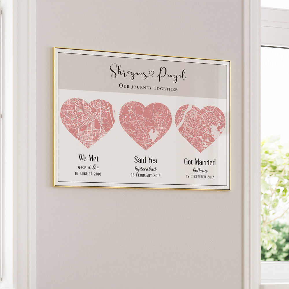 Triple Heart City Map - Baby Pink Nook At You  