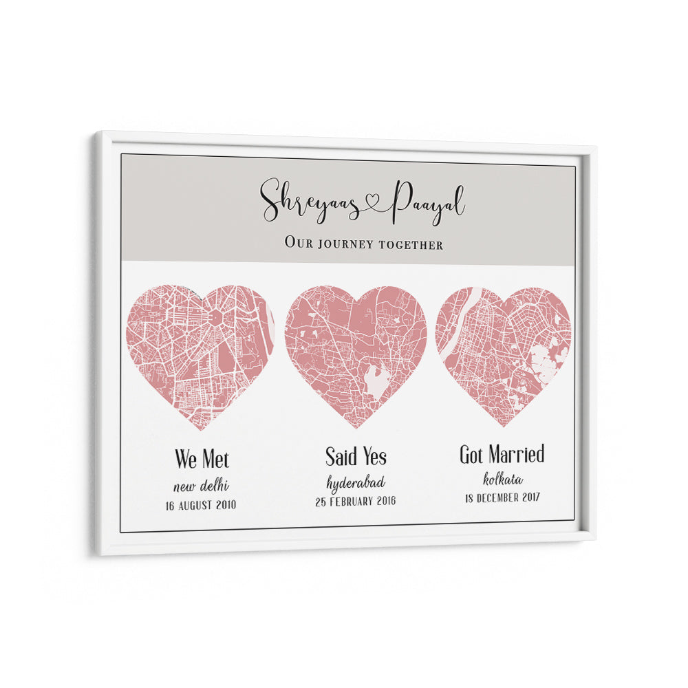 Triple Heart City Map - Baby Pink Nook At You Matte Paper White Frame
