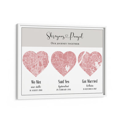 Triple Heart City Map - Baby Pink Nook At You Matte Paper White Frame