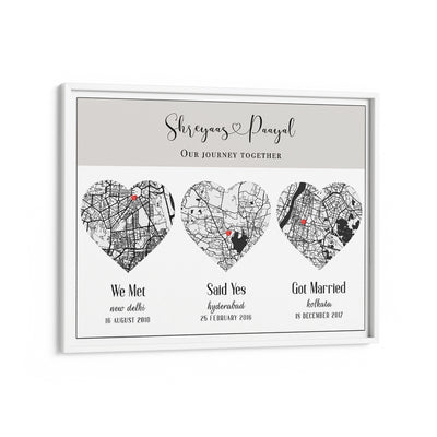 Triple Heart City Map - White Nook At You Matte Paper White Frame