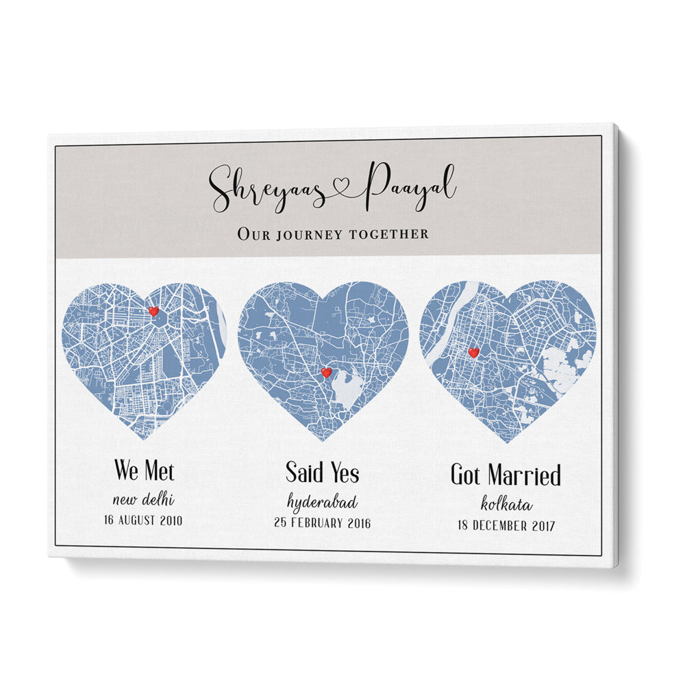 Triple Heart City Map - Powder Blue Nook At You Matte Paper Rolled Art