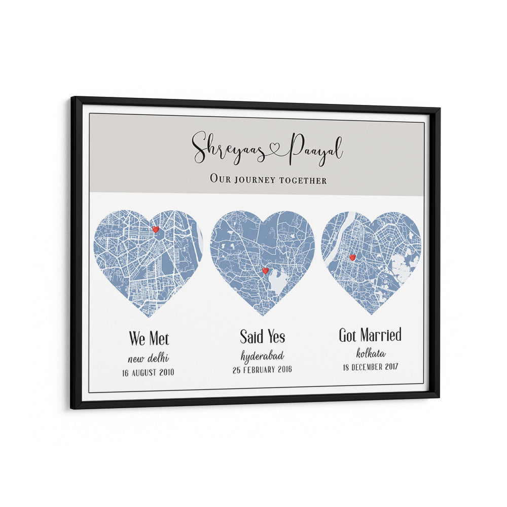 Triple Heart City Map - Powder Blue Nook At You Matte Paper Black Frame