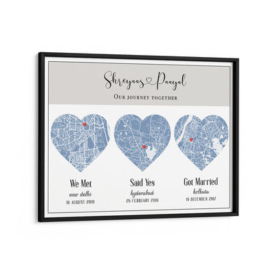 Triple Heart City Map - Powder Blue Nook At You Matte Paper Black Frame