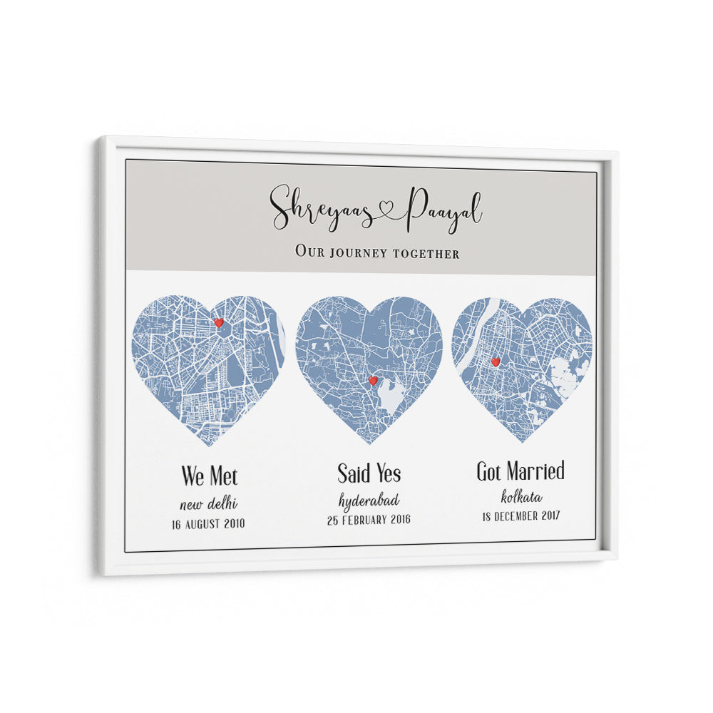 Triple Heart City Map - Powder Blue Nook At You Matte Paper White Frame