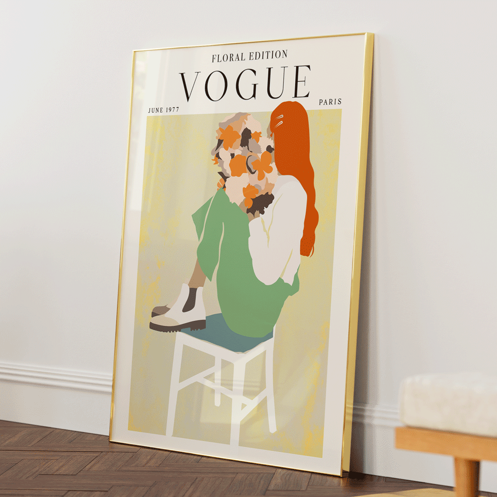 Abstract Vogue - June 1977 (Floral Edition) Nook At You Matte Paper Gold Metal Frame