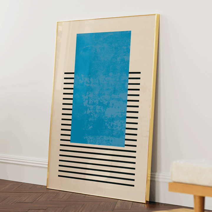 Azure Colour Block Abstract Art Prints-Gold Metal Frame-Nook At You