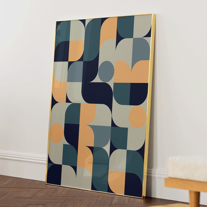 Bauhaus Inspired Abstract - A Abstract Wall Art-Gold Metal Frame-Nook At You