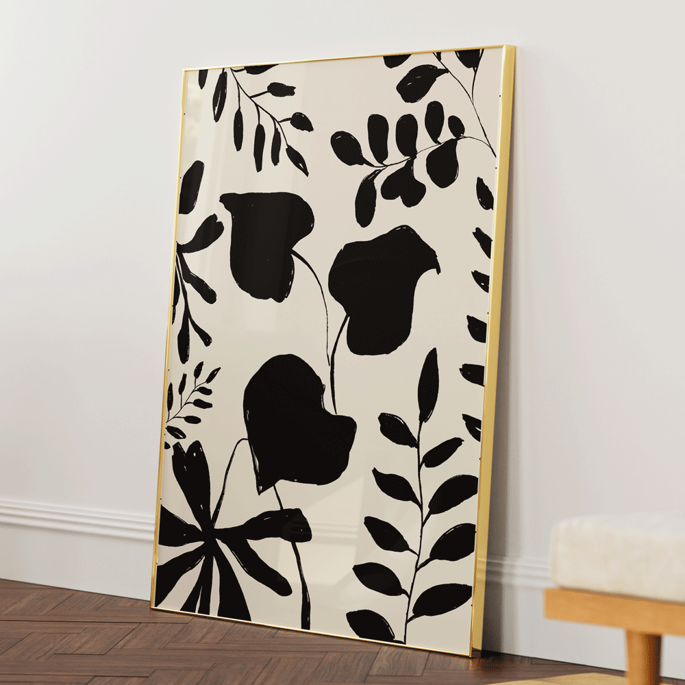 B&W Botanical Nook At You Matte Paper Gold Metal Frame