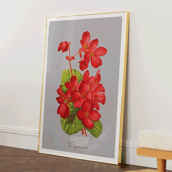 Begonia - Scarlet Nook At You Matte Paper Gold Metal Frame