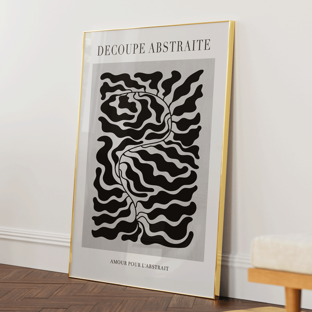 Decoupe Abstraite - Black Abstract Art Paintings-Gold Metal Frame-Nook At You