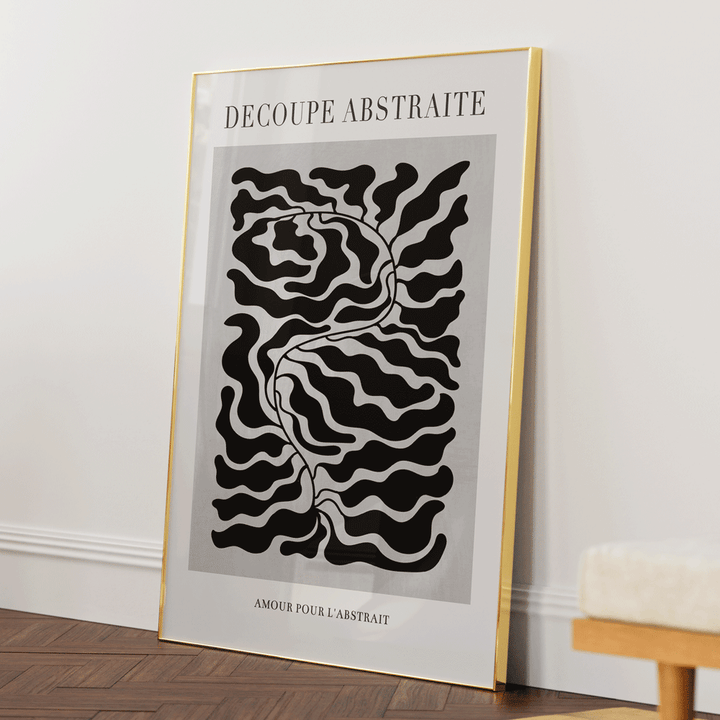 Decoupe Abstraite - Black Abstract Art Paintings-Gold Metal Frame-Nook At You