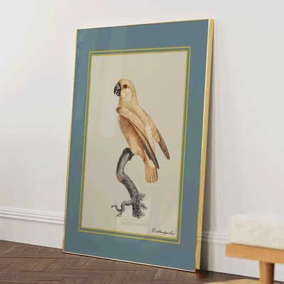 The Golden Parrot I - Teal Nook At You Matte Paper Gold Metal Frame