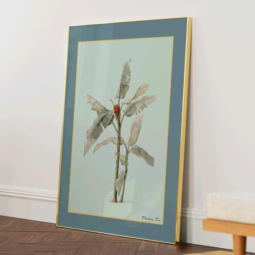 Plantain Tree III - Teal Nook At You Matte Paper Gold Metal Frame