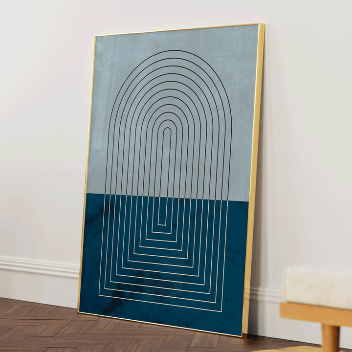 Deep Blue Geometric Nook At You Matte Paper Gold Metal Frame