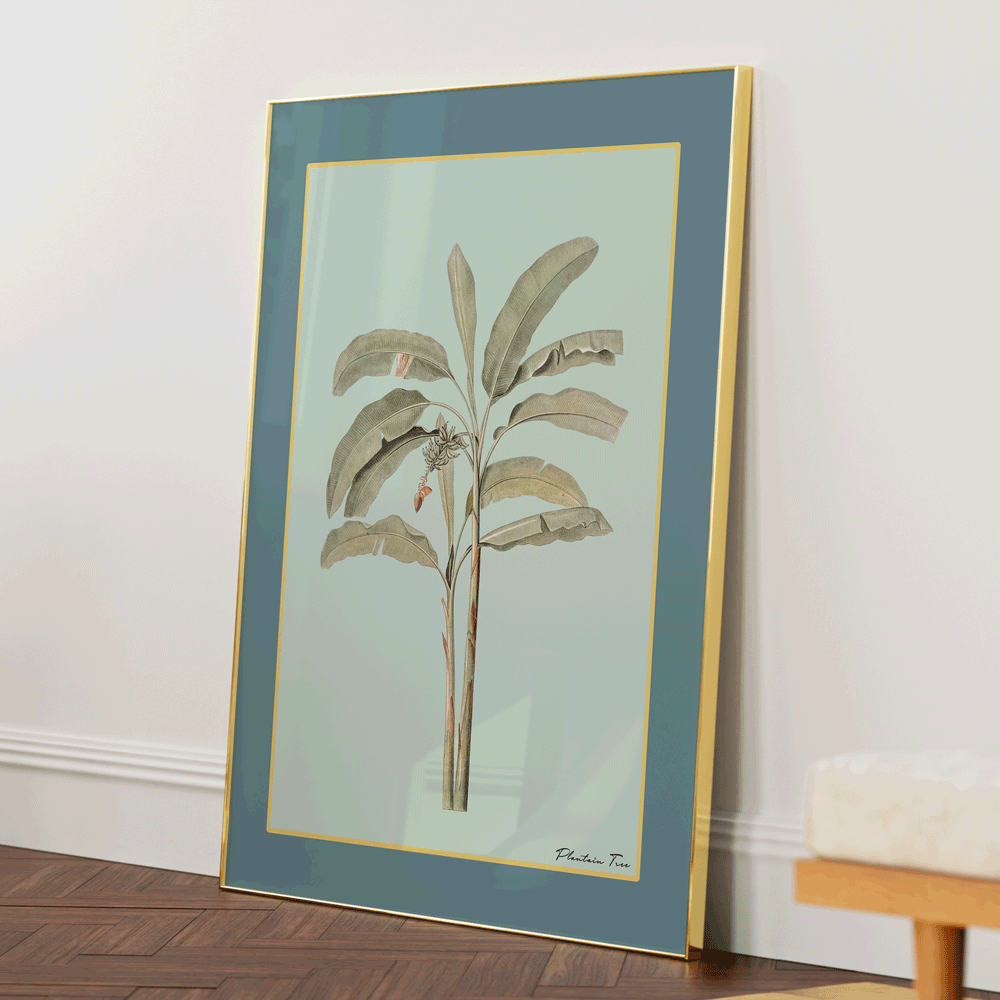 Plantain Tree I - Teal Nook At You Matte Paper Gold Metal Frame