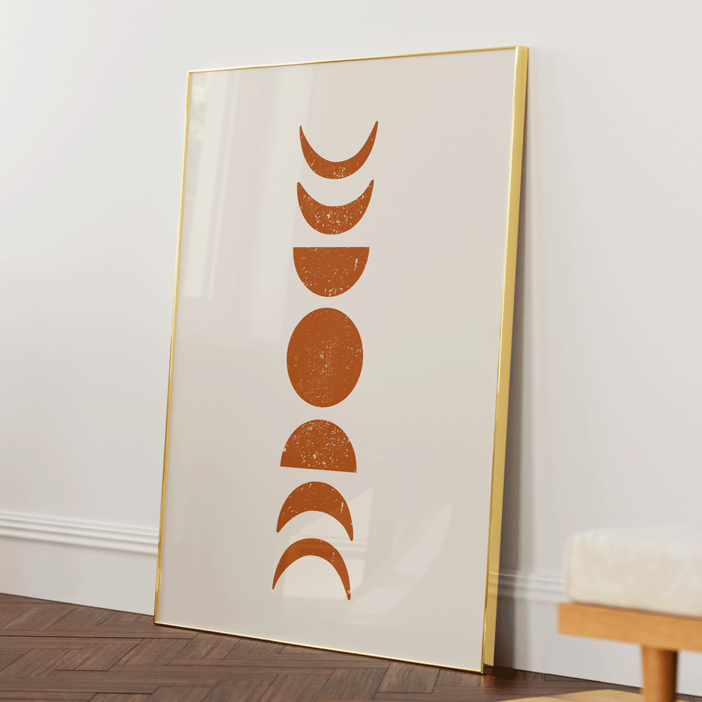 Boho Moon Phases Nook At You Matte Paper Gold Metal Frame