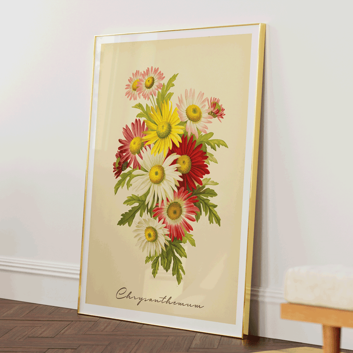 Chrysanthemum - Lemon Nook At You Matte Paper Gold Metal Frame