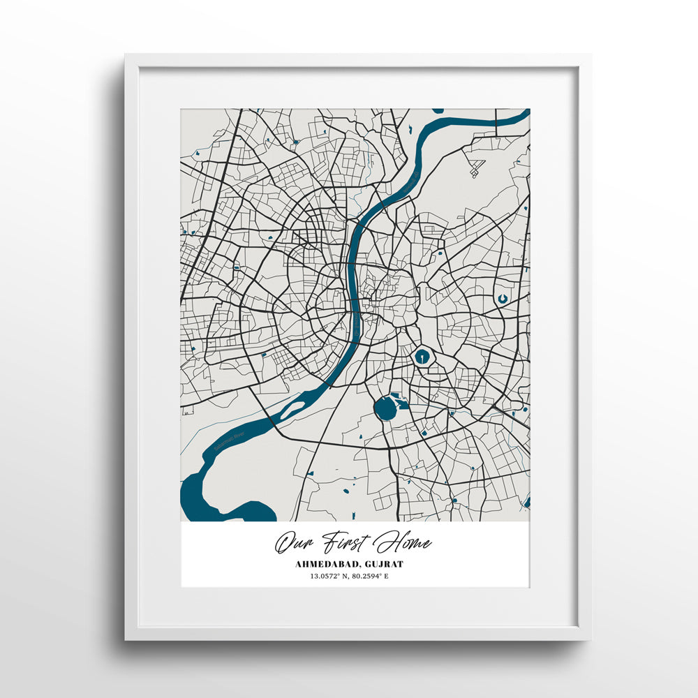 Map Art - Midnight Metropolis Nook At You Matte Paper White Frame With Mount